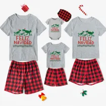 Christmas Matching Family Pajamas Exclusive Design Three Dinosaurs Feliz Navidad Short Pajamas Set