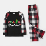 Christmas Matching Family Pajamas Exclusive Design Colorful Pattern Feliz Navidad Black Red Plaids Pajamas Set