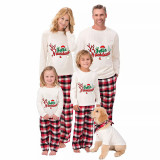 Christmas Matching Family Pajamas Exclusive Design Reindeer Antlers Feliz Navidad White Pajamas Set