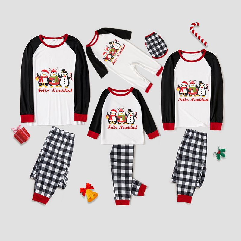 Christmas Matching Family Pajamas Exclusive Design Three Penguins Feliz Navidad White Pajamas Set