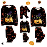 Halloween Matching Family Pajamas Exclusive Design Cat And Pumpkin Ghost Faces Print Black Pajamas Set