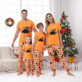 Halloween Matching Family Pajamas Exclusive Design Three Cats With Pumpkin Orange Stripes Pajamas Set