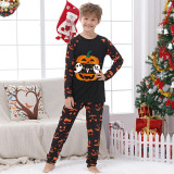 Halloween Matching Family Pajamas Exclusive Design Boo Two Ghosts Pumpkin Ghost Faces Print Black Pajamas Set
