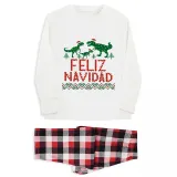 Christmas Matching Family Pajamas Exclusive Design Three Dinosaurs Feliz Navidad White Pajamas Set