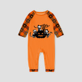 Halloween Matching Family Pajamas Exclusive Design Three Cats With Pumpkin Orange Plaids Pajamas Set