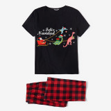 Christmas Matching Family Pajamas Exclusive Design Santa Claus Dinosaurs Feliz Navidad Black Pajamas Set