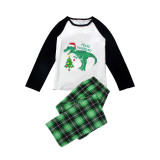 Christmas Matching Family Pajamas Exclusive Design Xmas Tree Dinosaur Feliz Navidad Green Plaids Pajamas Set