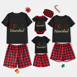 Christmas Matching Family Pajamas Exclusive Design Colorful String Lights WordArt Feliz Navidad Black Pajamas Set