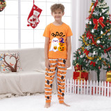 Halloween Matching Family Pajamas Exclusive Design Boo Ghost And Pumpkin Orange Stripes Pajamas Set