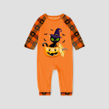 Halloween Matching Family Pajamas Exclusive Design Cat And Pumpkin Orange Plaids Pajamas Set