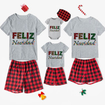 Christmas Matching Family Pajamas Exclusive Design Colorful String Lights WordArt Feliz Navidad Short Pajamas Set