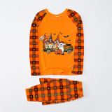 Halloween Matching Family Pajamas Exclusive Design Three Gnomies In The Car Orange Plaids Pajamas Set