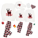 Christmas Matching Family Pajamas Exclusive Design Scarf Deer Feliz Navidad White Pajamas Set