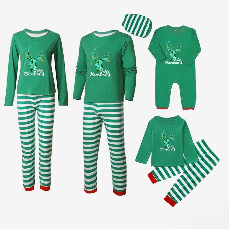 Christmas Matching Family Pajamas Exclusive Design Stars Deer Feliz Navidad Green Pajamas Set