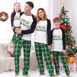 Christmas Matching Family Pajamas Exclusive Design Cartoon Feliz Navidad Green Plaids Pajamas Set