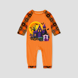 Halloween Matching Family Pajamas Exclusive Design The Castle And Witch Orange Plaids Pajamas Set