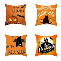 Happy Halloween 4PCS Home Cotton Decorative Halloween Wreath Throw Pillow Case Cushion Covers For Sofa Couch Bed Chair