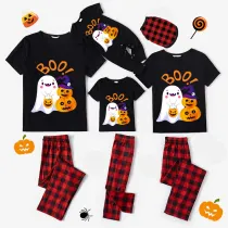 Halloween Matching Family Pajamas Exclusive Design Boo Ghost And Pumpkin Black Pajamas Set