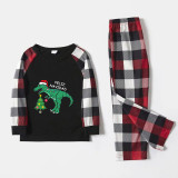 Christmas Matching Family Pajamas Exclusive Design Xmas Tree Dinosaur Feliz Navidad Black Red Plaids Pajamas Set