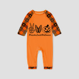 Halloween Matching Family Pajamas Exclusive Design Peace And Love Butterfly Orange Plaids Pajamas Set