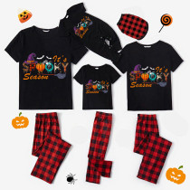 Halloween Matching Family Pajamas Exclusive Design It's Spooky Season Word Art Black Pajamas Set