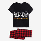 Halloween Matching Family Pajamas Skeleton Peace Love Heart Black Pajamas Set