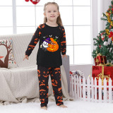 Halloween Matching Family Pajamas Exclusive Design Ghost With Pumpkin Pumpkin Ghost Faces Print Black Pajamas Set