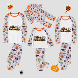 Halloween Matching Family Pajamas Exclusive Design Happy Halloween Word Art White Pajamas Set