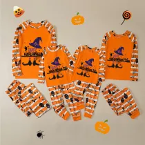 Halloween Matching Family Pajamas Exclusive Design Witch Hat Boots Orange Stripes Pajamas Set