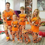 Halloween Matching Family Pajamas Exclusive Design Tomb Pumpkin Orange Stripes Pajamas Set
