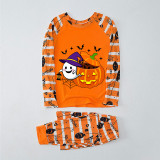 Halloween Matching Family Pajamas Exclusive Design Ghost With Pumpkin Orange Stripes Pajamas Set
