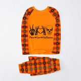 Halloween Matching Family Pajamas Skeleton Peace Love Heart Orange Pumpkin Plaids Pajamas Set