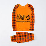 Halloween Matching Family Pajamas Exclusive Design Peace And Love Butterfly Orange Plaids Pajamas Set