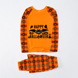 Halloween Matching Family Pajamas Exclusive Design Happy Halloween Bat Orange Plaids Pajamas Set
