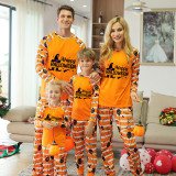 Halloween Matching Family Pajamas Exclusive Design Happy Halloween Witch Orange Stripes Pajamas Set