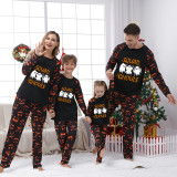 Halloween Matching Family Pajamas Exclusive Design Squad Ghouls Pumpkin Ghost Faces Print Black Pajamas Set