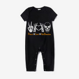 Halloween Matching Family Pajamas Skeleton Peace Love Heart Black Pajamas Set