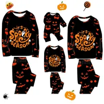 Halloween Matching Family Pajamas Exclusive Design It's Spooky Season Pumpkin Ghost Faces Print Black Pajamas Set