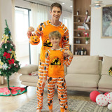 Halloween Matching Family Pajamas Exclusive Design It's Spooky Season Cat Orange Stripes Pajamas Set