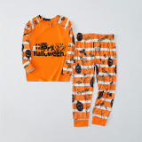 Halloween Matching Family Pajamas Exclusive Design Happy Halloween Word Art Orange Stripes Pajamas Set