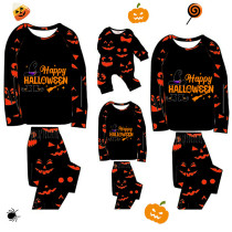 Halloween Matching Family Pajamas Exclusive Design Happy Halloween Witch Pumpkin Ghost Faces Print Black Pajamas Set