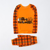 Halloween Matching Family Pajamas Exclusive Design Happy Halloween Word Art Orange Plaids Pajamas Set