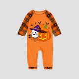 Halloween Matching Family Pajamas Exclusive Design Ghost With Pumpkin Orange Plaids Pajamas Set