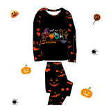 Halloween Matching Family Pajamas Exclusive Design It's Spooky Season Word Art Pumpkin Ghost Faces Print Black Pajamas Set