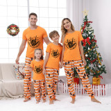 Halloween Matching Family Pajamas Skeleton Hand Love Halloween Orange Stripes Pajamas Set