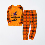 Halloween Matching Family Pajamas Exclusive Design Witch Hat Boots Orange Plaids Pajamas Set