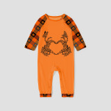 Halloween Matching Family Pajamas Skeleton Heart Flowers Butterfly Orange Plaids Pajamas Set