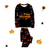 Halloween Matching Family Pajamas Exclusive Design Happy Halloween Witch Pumpkin Ghost Faces Print Black Pajamas Set