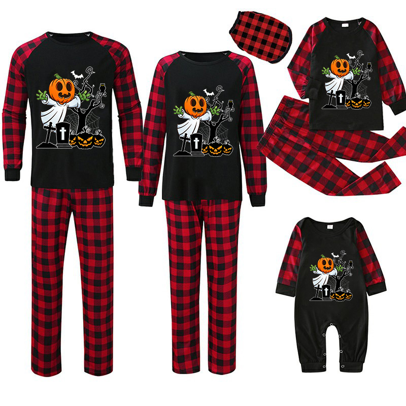 Halloween Matching Family Pajamas Exclusive Design Tomb Pumpkin Black Pajamas Set