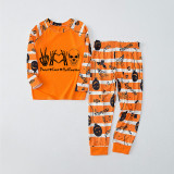 Halloween Matching Family Pajamas Skeleton Peace Love Heart Orange Stripes Pajamas Set